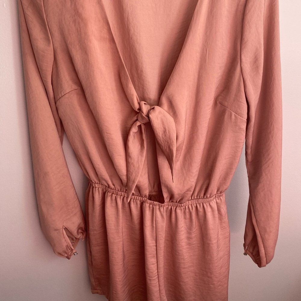 Deep V front tie romper